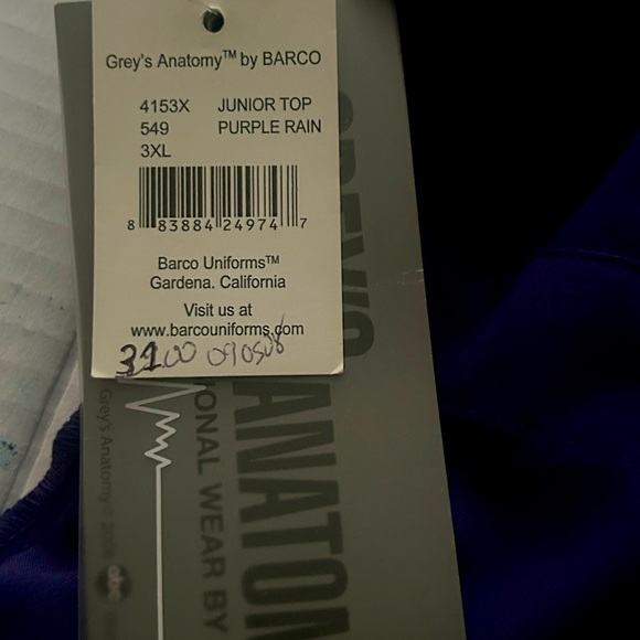 Grey's Anatomy Women’s Junior Top Purple Rain Size 3X Scrub Top by BARCO - Picture 11 of 14